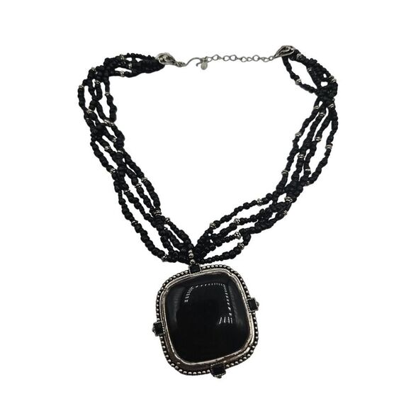 Monet 4 Strand Black Silver Statement Necklace - Picture 1 of 9